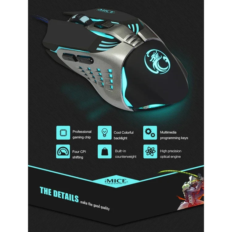 Rato Gaming Óptico USB iMICE V5 7 Botões 4000 DPI com Luz de Fundo Colorida para PC e Portátil, V5 (Branco)