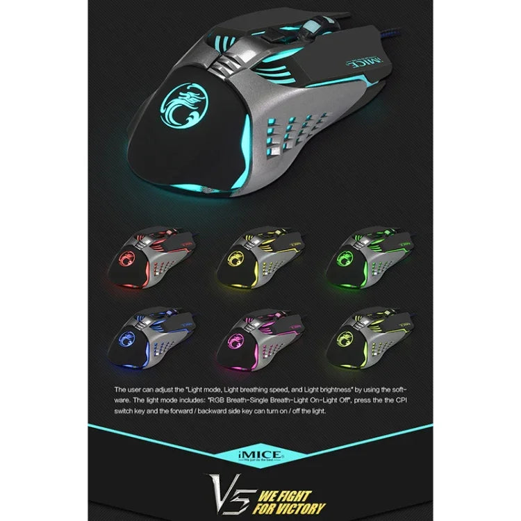 Rato Gaming Óptico USB iMICE V5 7 Botões 4000 DPI com Luz de Fundo Colorida para PC e Portátil, V5 (Branco)