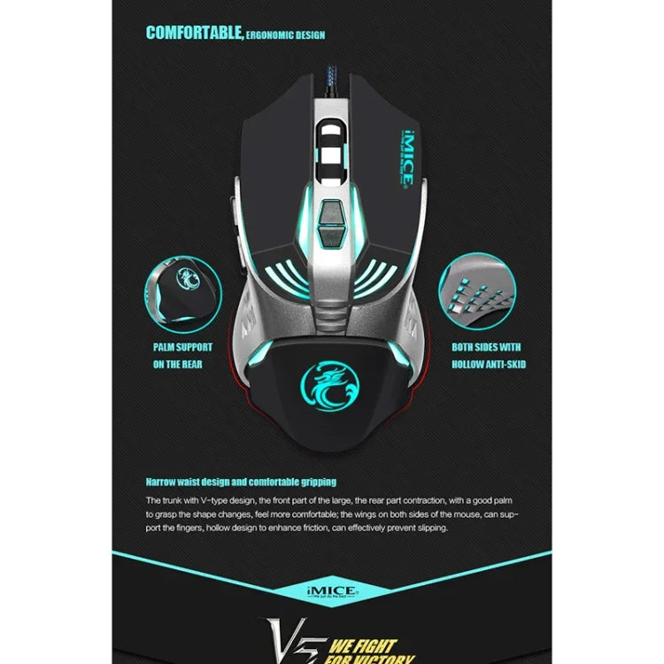 Rato Gaming Óptico USB iMICE V5 7 Botões 4000 DPI com Luz de Fundo Colorida para PC e Portátil, V5 (Branco)