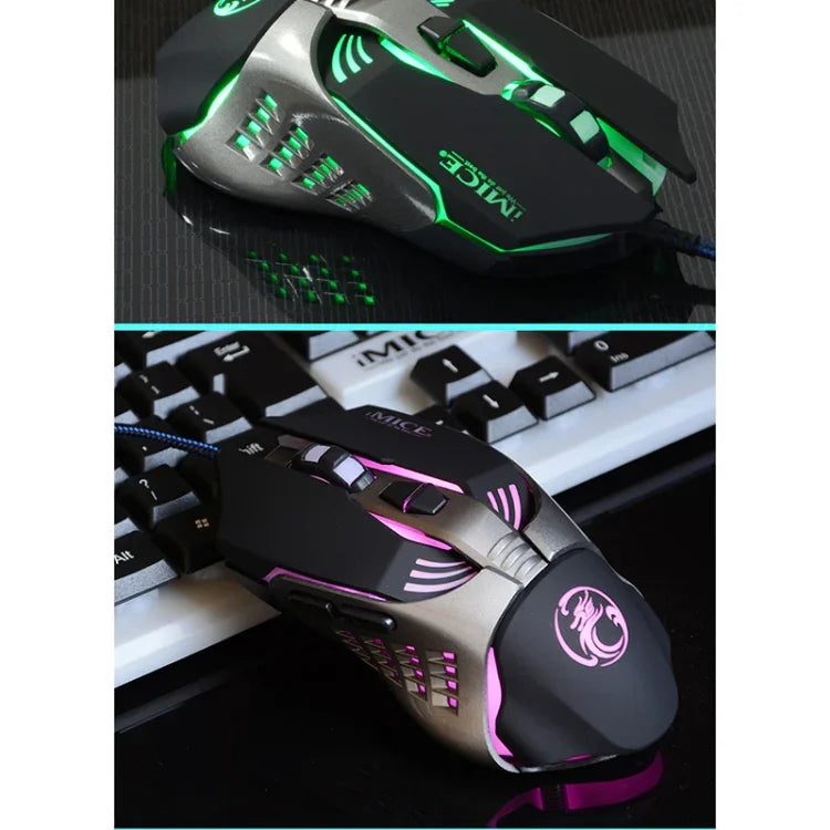 Rato Gaming Óptico USB iMICE V5 7 Botões 4000 DPI com Luz de Fundo Colorida para PC e Portátil, V5 (Branco)