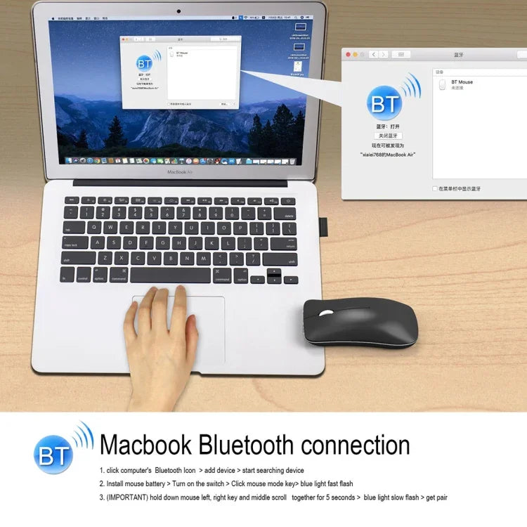 Rato Óptico Ergonómico Ajustável HXSJ T23 Bluetooth 5.0 + Bluetooth 3.0 + 2.4GHz Sem Fios Três Modos 4 Teclas 1600 DPI, T23 Preto