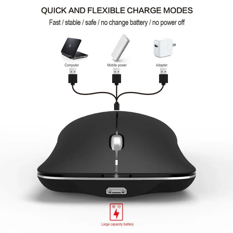 Rato Óptico Ergonómico Ajustável HXSJ T23 Bluetooth 5.0 + Bluetooth 3.0 + 2.4GHz Sem Fios Três Modos 4 Teclas 1600 DPI, T23 Preto