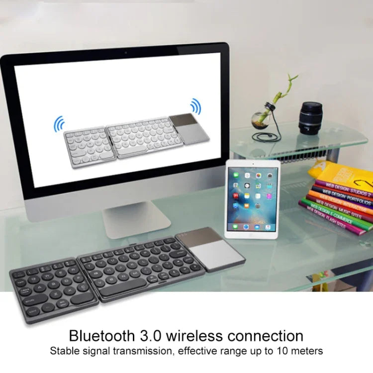 Teclado Bluetooth Sem Fios Recarregável Dobrável GK408 com Touchpad, Suporta Android / IOS / Windows
