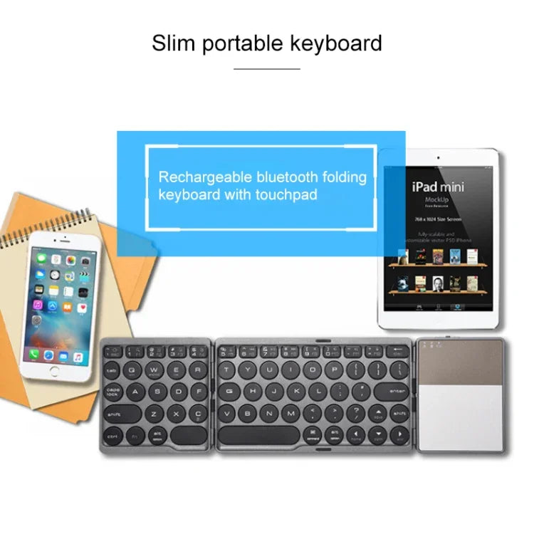 Teclado Bluetooth Sem Fios Recarregável Dobrável GK408 com Touchpad, Suporta Android / IOS / Windows