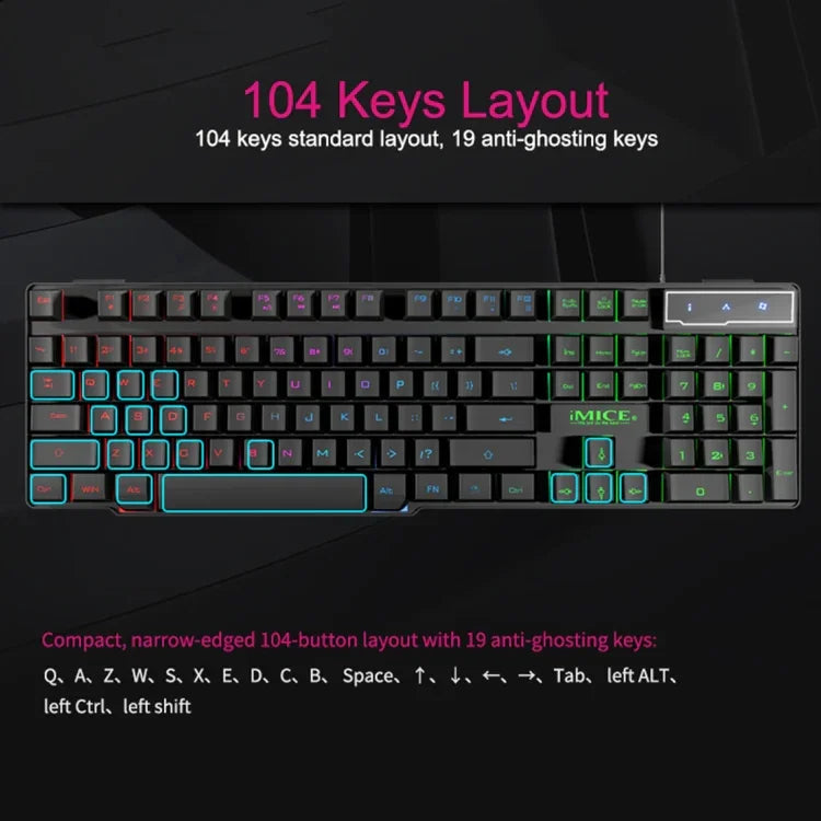 Teclado Gaming com Teclas Flutuantes iMICE AK-600 com Iluminação LED USB com Teclas Luminosas (Preto)