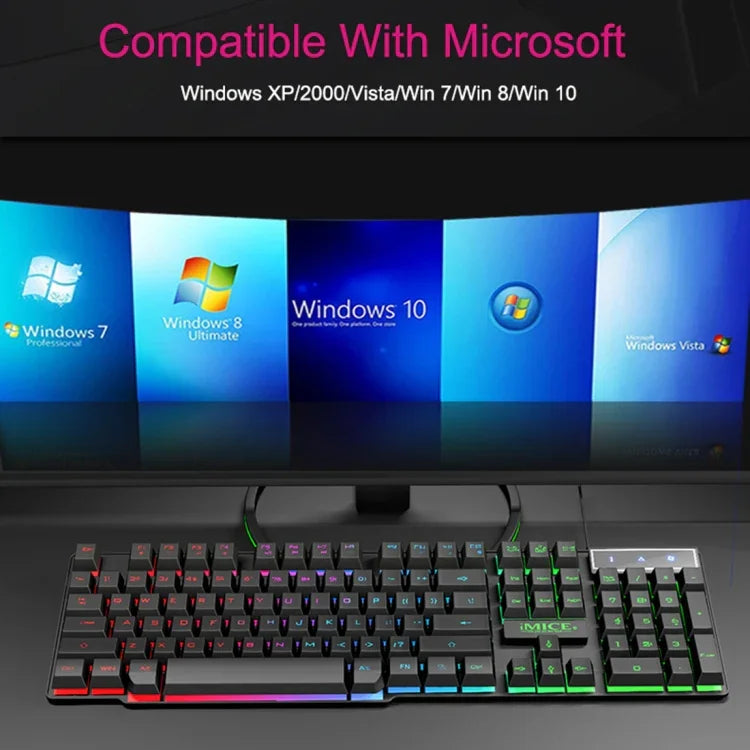 Teclado Gaming com Teclas Flutuantes iMICE AK-600 com Iluminação LED USB com Teclas Luminosas (Preto)