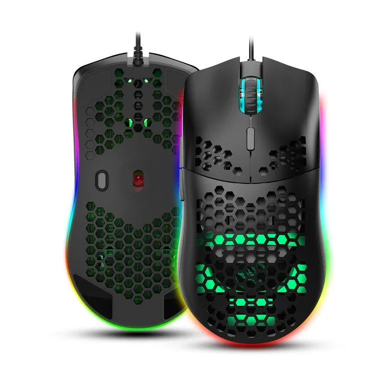 Rato Gaming Programável com Fios HXSJ J900, 6 Teclas, Iluminação RGB (Branco), J900 (Preto), J900 (Branco)