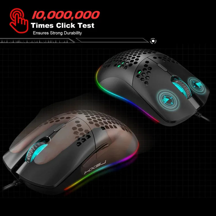 Rato Gaming Programável com Fios HXSJ J900, 6 Teclas, Iluminação RGB (Branco), J900 (Preto), J900 (Branco)