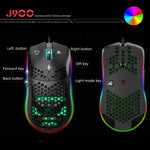Rato Gaming Programável com Fios HXSJ J900, 6 Teclas, Iluminação RGB (Branco), J900 (Preto), J900 (Branco)