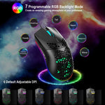 Rato Gaming Programável com Fios HXSJ J900, 6 Teclas, Iluminação RGB (Branco), J900 (Preto), J900 (Branco)