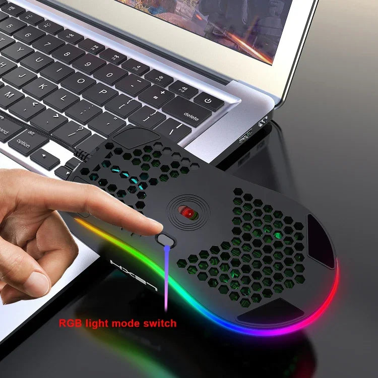 Rato Gaming Programável com Fios HXSJ J900, 6 Teclas, Iluminação RGB (Branco), J900 (Preto), J900 (Branco)