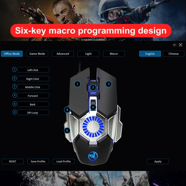 Rato Gaming com Fios Programável para E-sports HXSJ J700 com Iluminação Colorida, J700