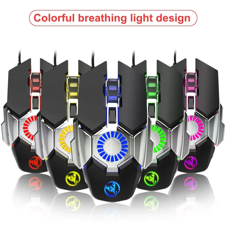 Rato Gaming com Fios Programável para E-sports HXSJ J700 com Iluminação Colorida, J700