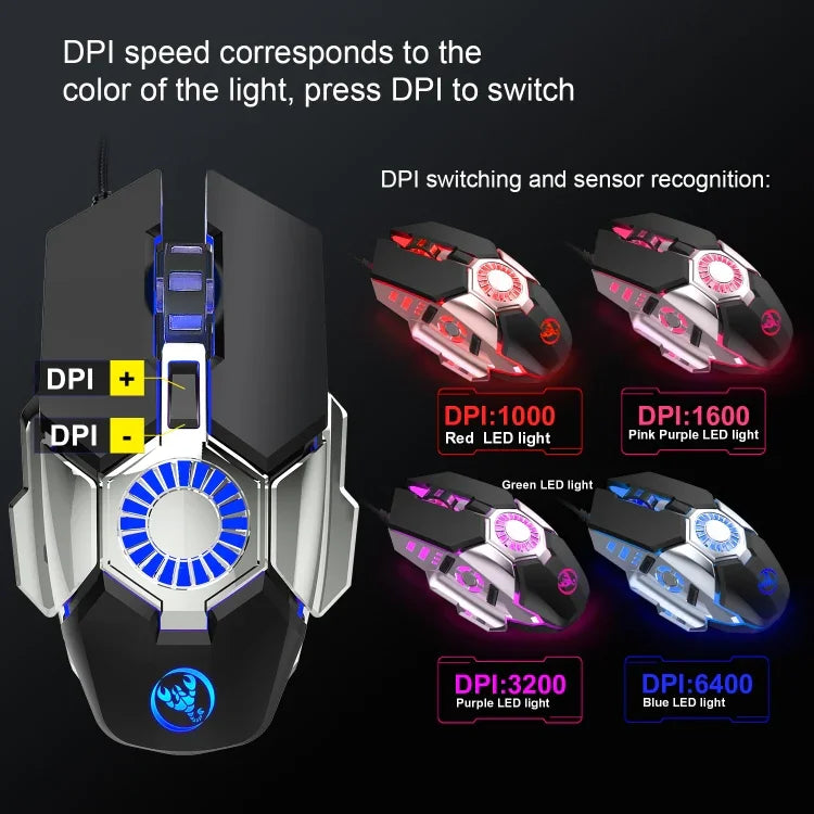 Rato Gaming com Fios Programável para E-sports HXSJ J700 com Iluminação Colorida, J700