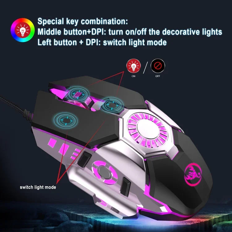 Rato Gaming com Fios Programável para E-sports HXSJ J700 com Iluminação Colorida, J700