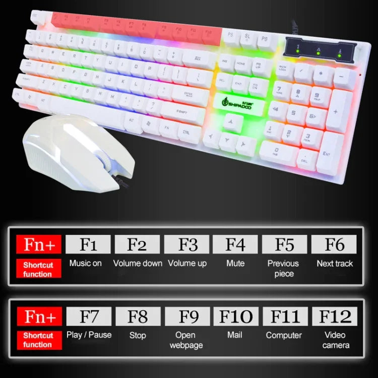 Kit Teclado com Retroiluminação RGB e Rato 3D Cool com Sensação Mecânica SHIPADOO D280 para Portátil, PC, Retroiluminação RGB