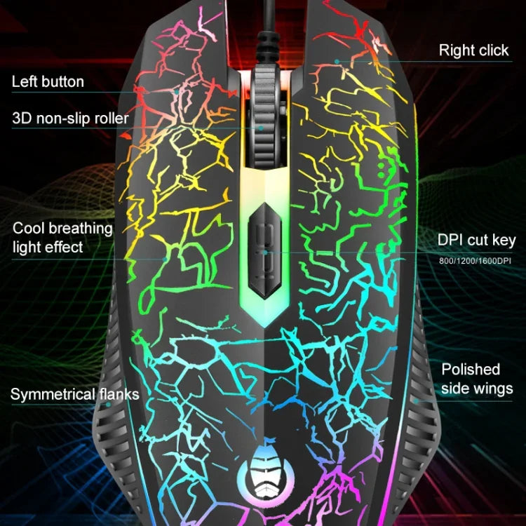 Kit Teclado Gaming com Fios SHIPADOO D620 com 104 Teclas e Retroiluminação RGB Colorida Estilhaçada para Portátil, PC