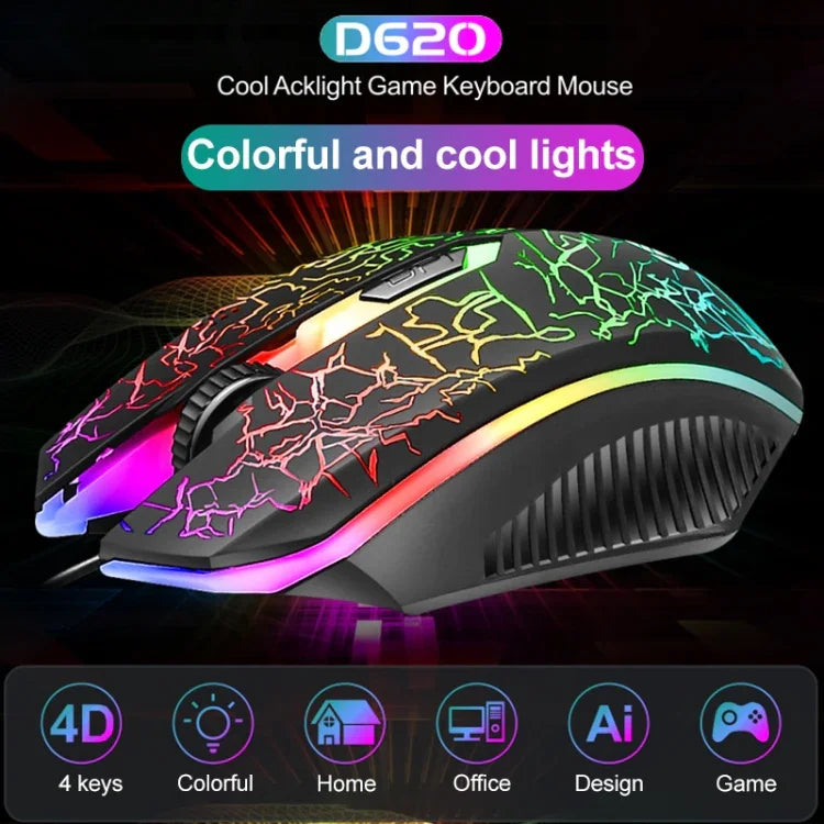 Kit Teclado Gaming com Fios SHIPADOO D620 com 104 Teclas e Retroiluminação RGB Colorida Estilhaçada para Portátil, PC
