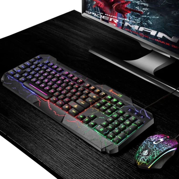 Kit Teclado Gaming com Fios SHIPADOO D620 com 104 Teclas e Retroiluminação RGB Colorida Estilhaçada para Portátil, PC