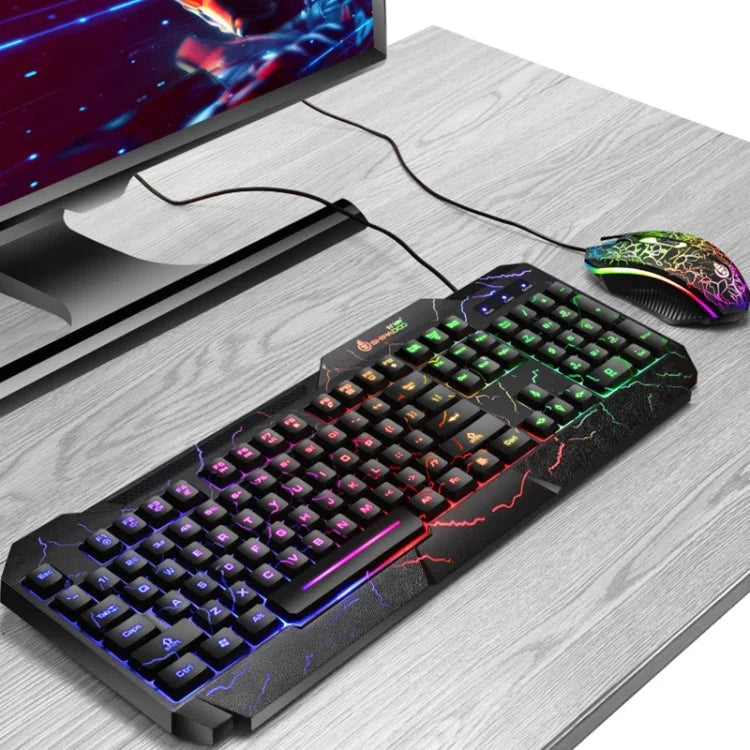 Kit Teclado Gaming com Fios SHIPADOO D620 com 104 Teclas e Retroiluminação RGB Colorida Estilhaçada para Portátil, PC