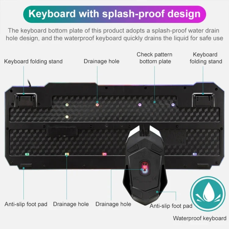 Kit Teclado Gaming com Fios SHIPADOO D620 com 104 Teclas e Retroiluminação RGB Colorida Estilhaçada para Portátil, PC