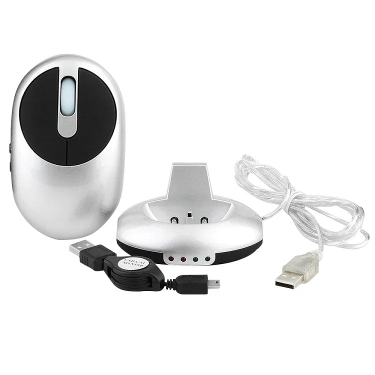 Rato Óptico Sem Fios Recarregável 2.4G 1200 DPI MZ-012 com HUB USB de 3 Portas / Base de Carregamento