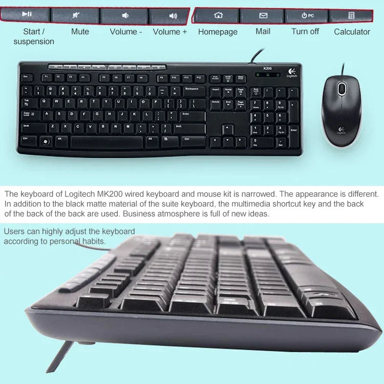 Conjunto Teclado e Rato com Fios Logitech MK200