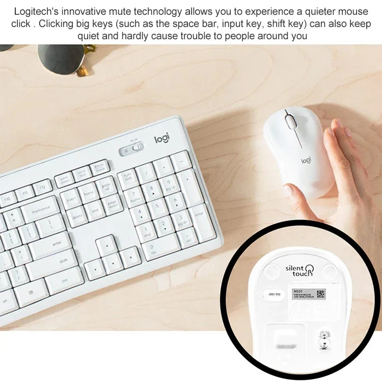 Conjunto Teclado e Rato Sem Fios Silencioso USB Logitech MK295