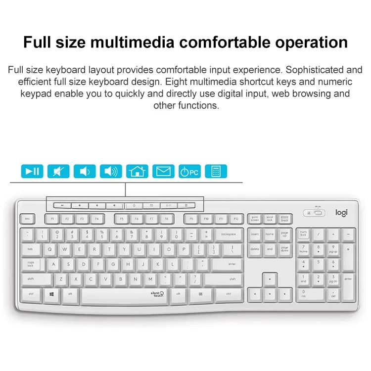 Conjunto Teclado e Rato Sem Fios Silencioso USB Logitech MK295