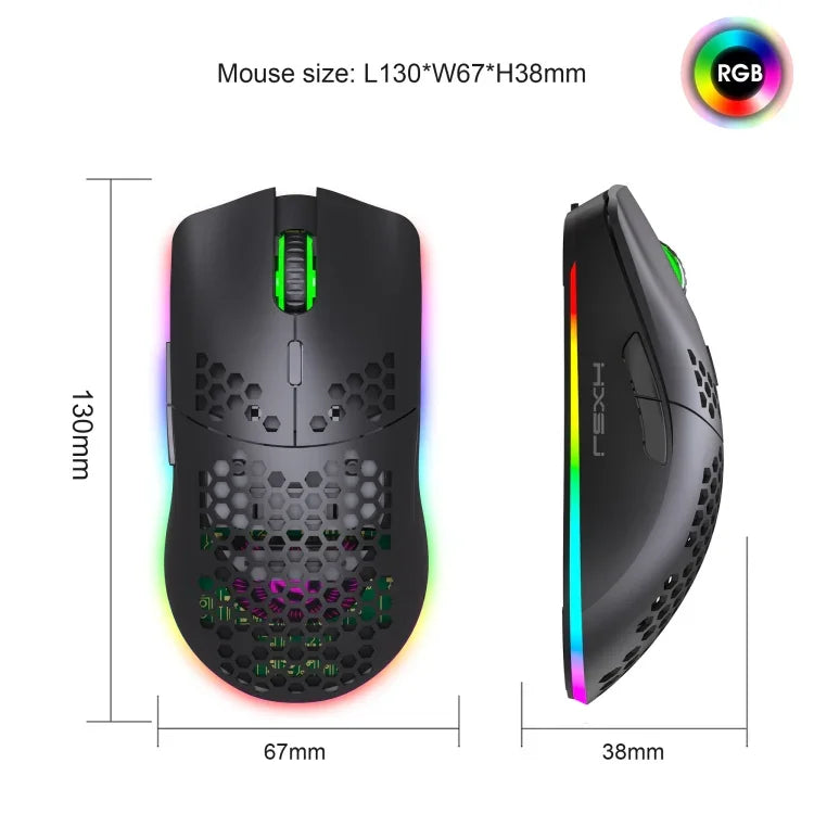 Rato Gaming Sem Fios Programável com Iluminação Colorida e 7 Teclas HXSJ T66, T66 (Branco)