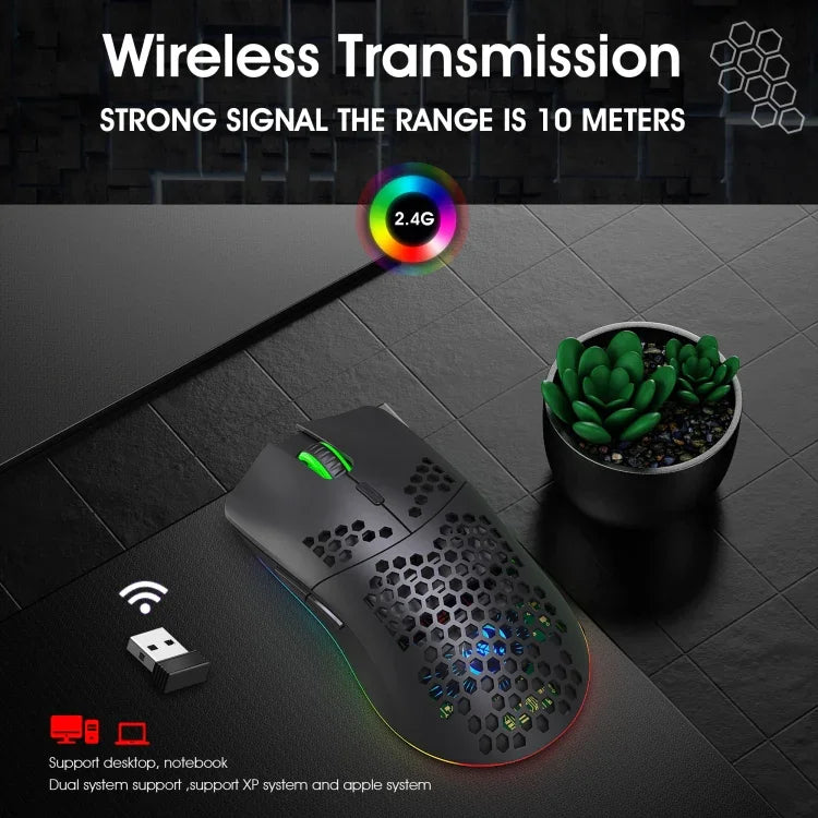 Rato Gaming Sem Fios Programável com Iluminação Colorida e 7 Teclas HXSJ T66, T66 (Branco)