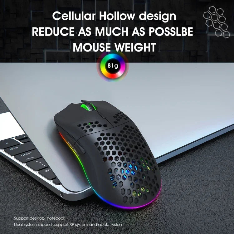 Rato Gaming Sem Fios Programável com Iluminação Colorida e 7 Teclas HXSJ T66, T66 (Branco)