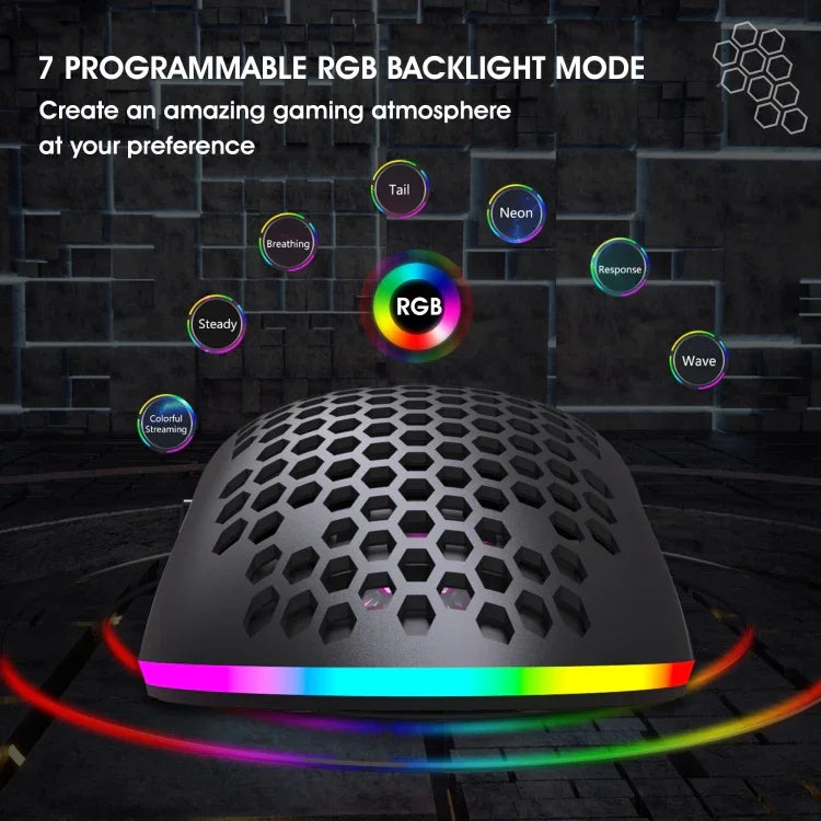 Rato Gaming Sem Fios Programável com Iluminação Colorida e 7 Teclas HXSJ T66, T66 (Branco)