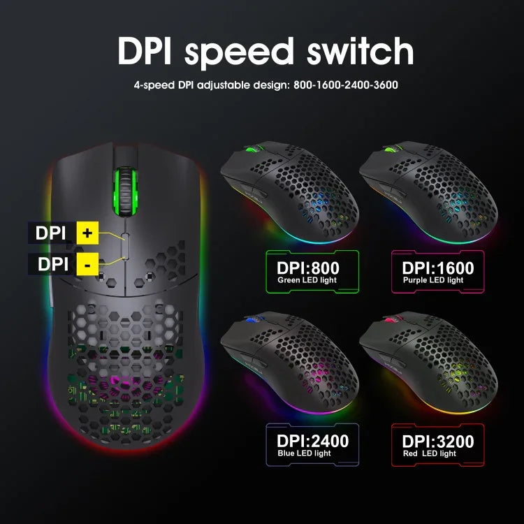 Rato Gaming Sem Fios Programável com Iluminação Colorida e 7 Teclas HXSJ T66, T66 (Branco)