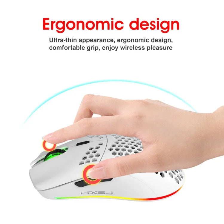 Rato Gaming Sem Fios Programável com Iluminação Colorida e 7 Teclas HXSJ T66, T66 (Branco)