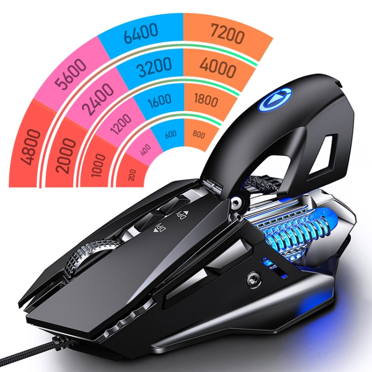 Rato Mecânico Metálico com Fios YINDIAO G10 com 7 Teclas, 7200DPI, 7 Modos Ajustáveis, Luz RGB, Macro Hardcore, Estilo: Versão Áudio