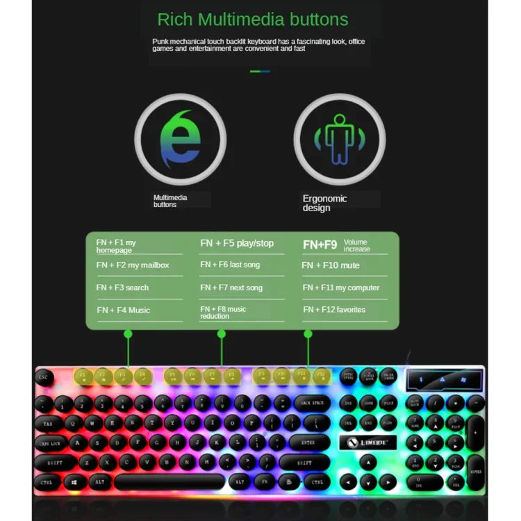 Conjunto Teclado e Rato com Fios TX300, Teclado Retroiluminado com Sensação Mecânica Punk