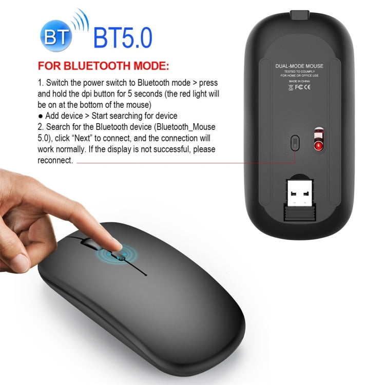 HXSJ M90 Rato Ultrafino Silencioso Recárregavel 2.4GHz, Modo Duplo Sem Fios Bluetooth para Portátil