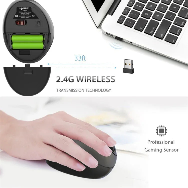 HXSJ T33 Rato Óptico Ergonómico Sem Fios 2.4GHz para Portátil