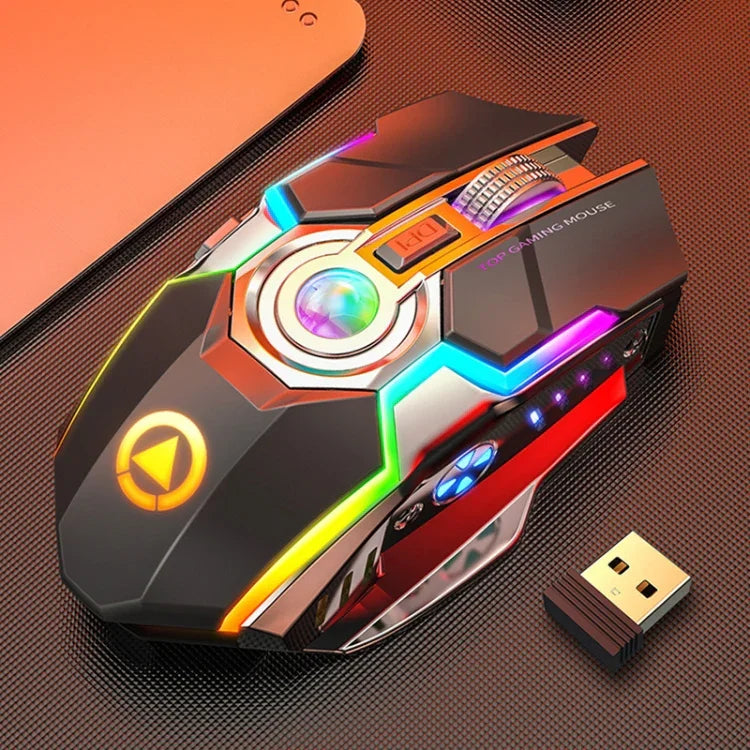 YINDIAO A5 Rato para Jogos Sem Fios Recárregavel Silencioso com Luz RGB, 2.4GHz, 1600DPI, 3 Modos Ajustáveis