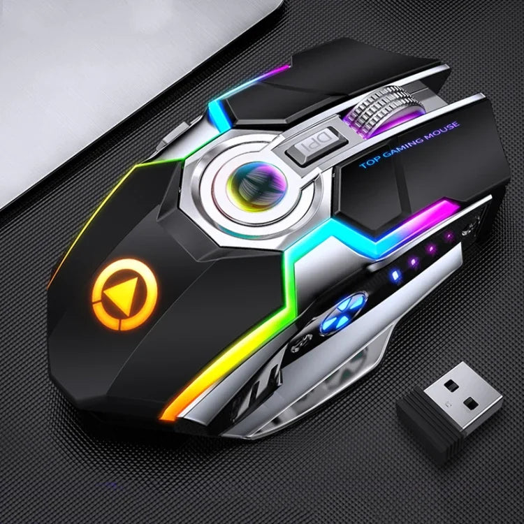 YINDIAO A5 Rato para Jogos Sem Fios Recárregavel Silencioso com Luz RGB, 2.4GHz, 1600DPI, 3 Modos Ajustáveis