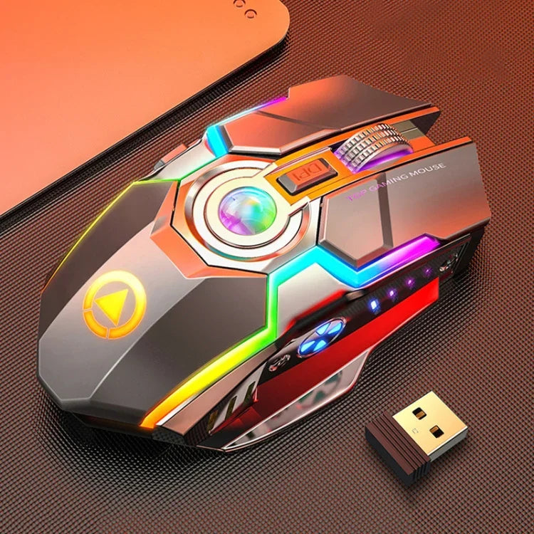 YINDIAO A5 Rato para Jogos Sem Fios Recárregavel Silencioso com Luz RGB, 2.4GHz, 1600DPI, 3 Modos Ajustáveis
