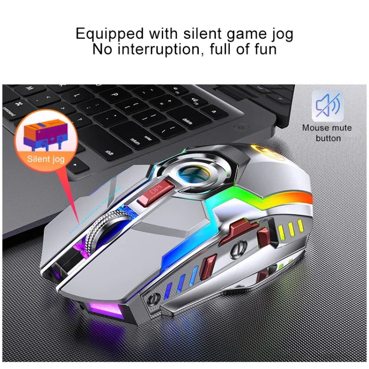 YINDIAO A5 Rato para Jogos Sem Fios Recárregavel Silencioso com Luz RGB, 2.4GHz, 1600DPI, 3 Modos Ajustáveis