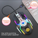 YINDIAO A5 Rato para Jogos Sem Fios Recárregavel Silencioso com Luz RGB, 2.4GHz, 1600DPI, 3 Modos Ajustáveis