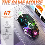 YINDIAO A7 Rato para Jogos Sem Fios Recárregavel Silencioso com Luz RGB, 2.4GHz, 1600DPI, 3 Modos Ajustáveis, 7 Teclas