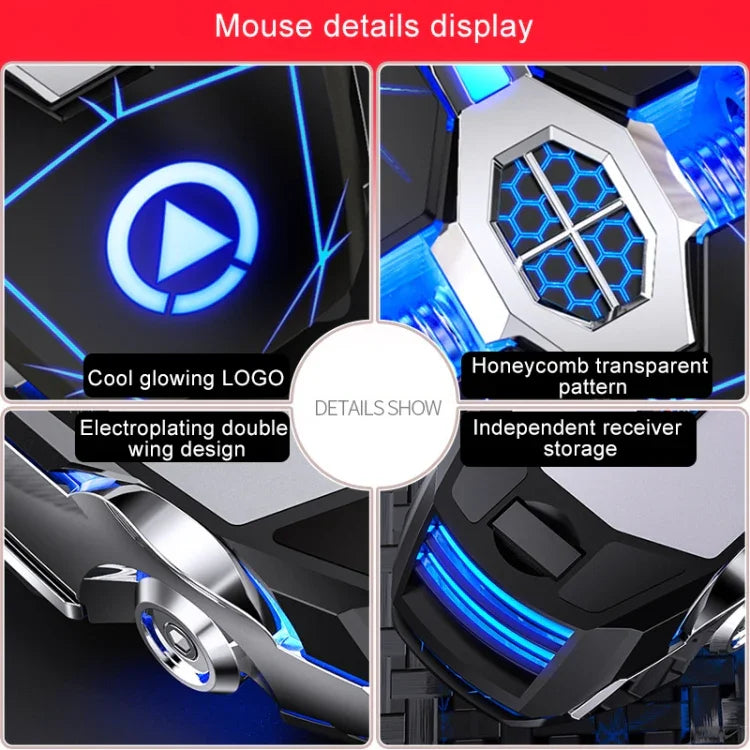 YINDIAO A7 Rato para Jogos Sem Fios Recárregavel Silencioso com Luz RGB, 2.4GHz, 1600DPI, 3 Modos Ajustáveis, 7 Teclas