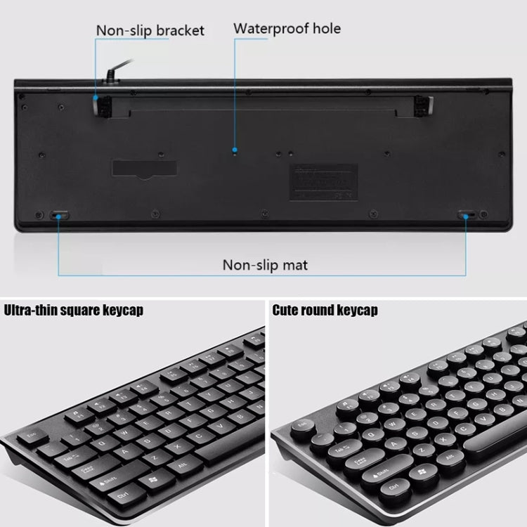ZGB S500 Teclado de Computador com Fios USB, Teclas Redondas (Preto), Teclas Redondas (Branco)