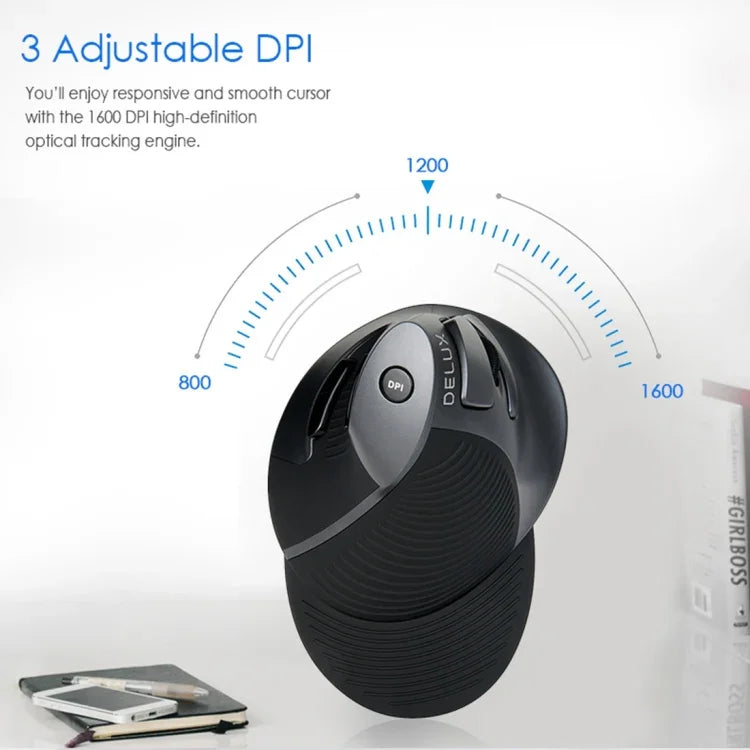 Rato Vertical Ergonómico Sem Fios DELUX M618GX, Rato Óptico 1600DPI, M618GX