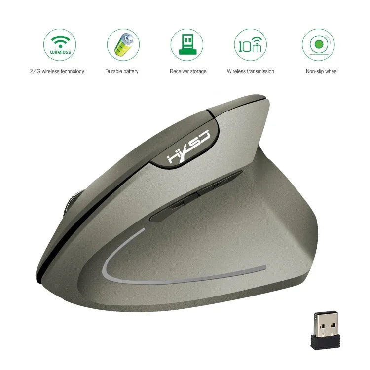 HXSJ T24 Rato Vertical Ergonómico Sem Fios 2.4G com Receptor USB, 6 Botões, 2400 DPI, T24 Preto, T24 Cinzento