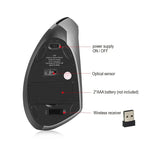 HXSJ T24 Rato Vertical Ergonómico Sem Fios 2.4G com Receptor USB, 6 Botões, 2400 DPI, T24 Preto, T24 Cinzento